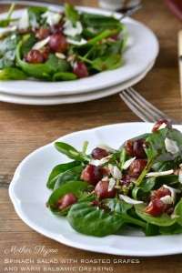Spinach Salad with Roasted Grapes and Warm Balsamic Dressing | www.motherthyme.com