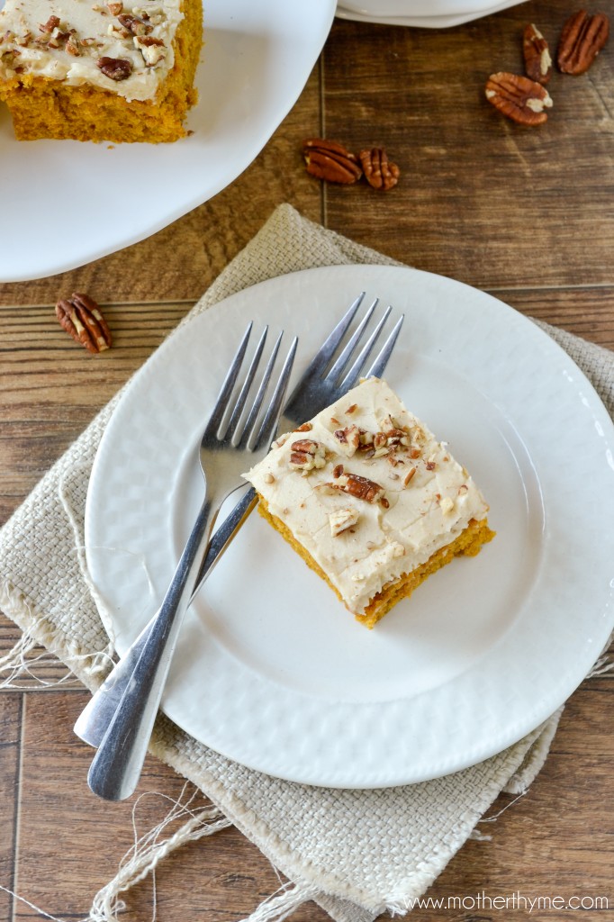 Easy Pumpkin Cake with Butter Pecan Frosting - Mother Thyme