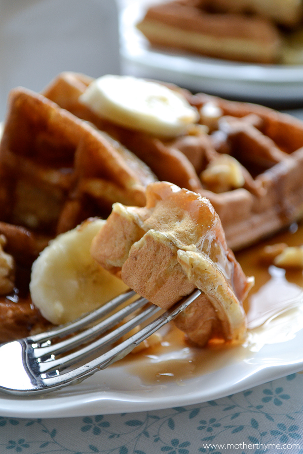 Banana Bread Waffles from www.motherthyme.com