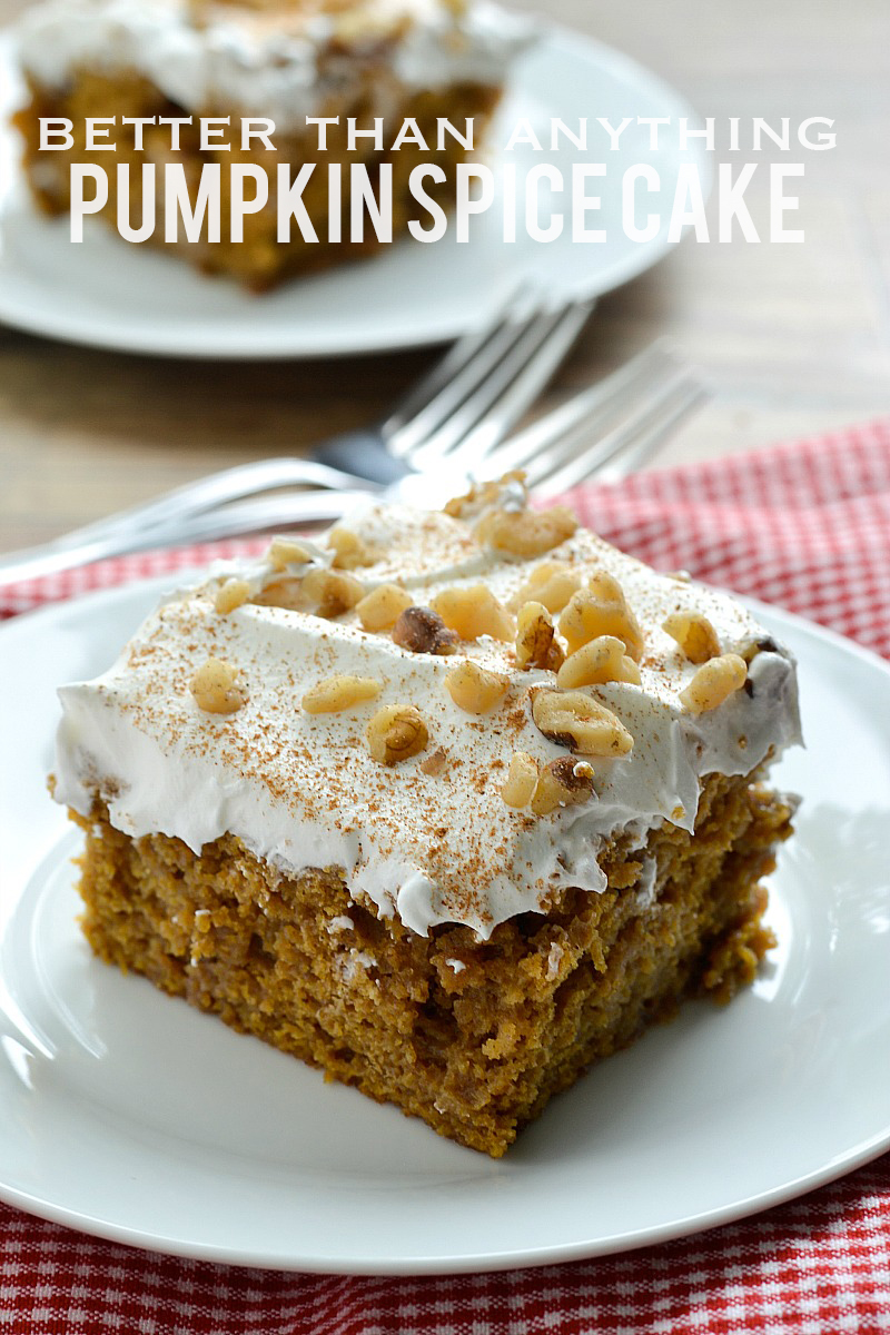 Love anything pumpkin spice? Then you are going to love this easy recipe for Better Than Anything Pumpkin Spice Cake that uses store bought spice cake mix and pumpkin puree and is soaked in condensed mix and caramel and topped with cool whip. It's truly better than anything!