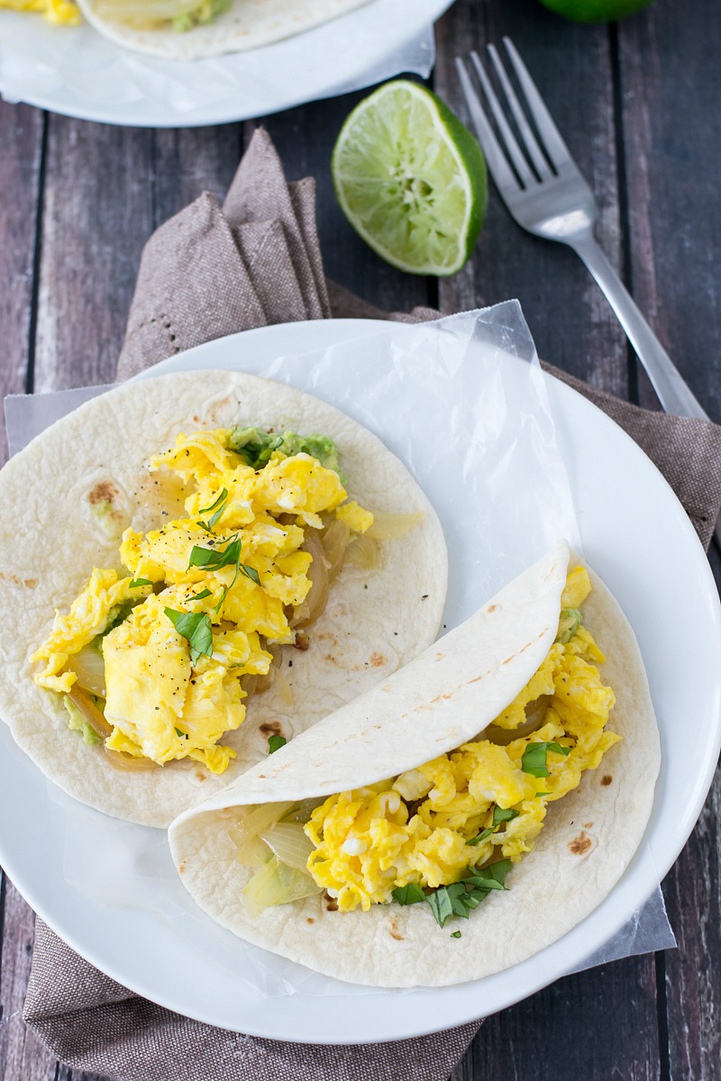 Egg, Caramelized Onion and Avocado Breakfast Tacos | www.motherthyme.com