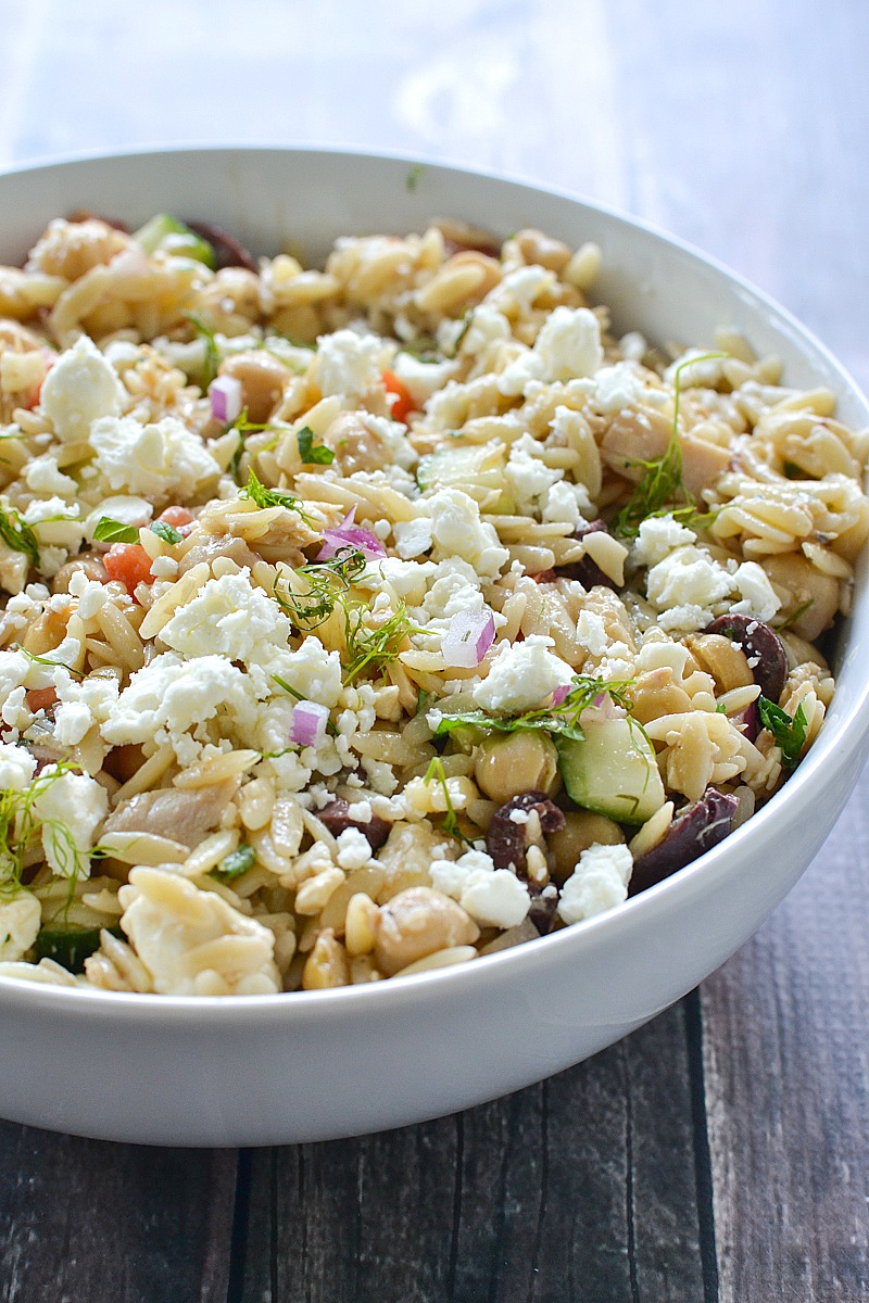 Mediterranean Orzo Salad with Tuna and Chickpeas | www.motherthyme.com