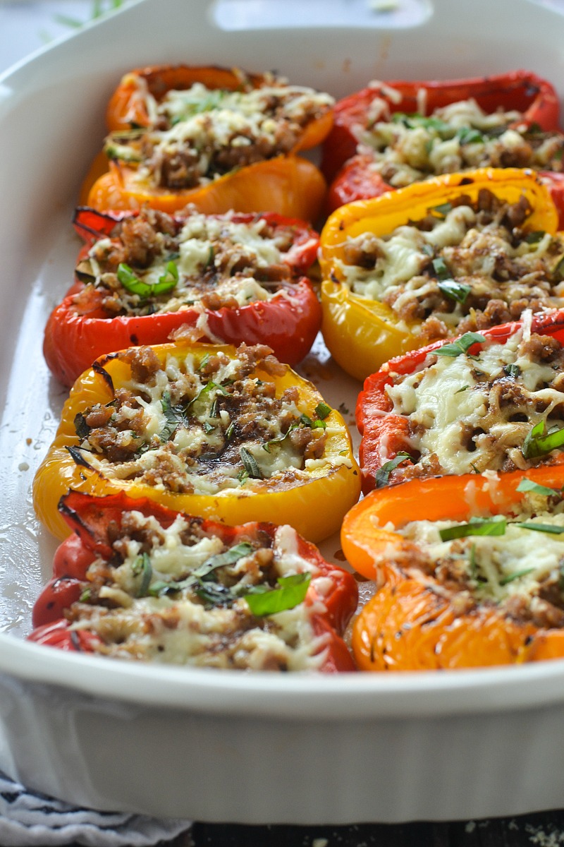 Roasted Stuffed Peppers with Italian Sausage and Balsamic Glaze | www.motherthyme.com