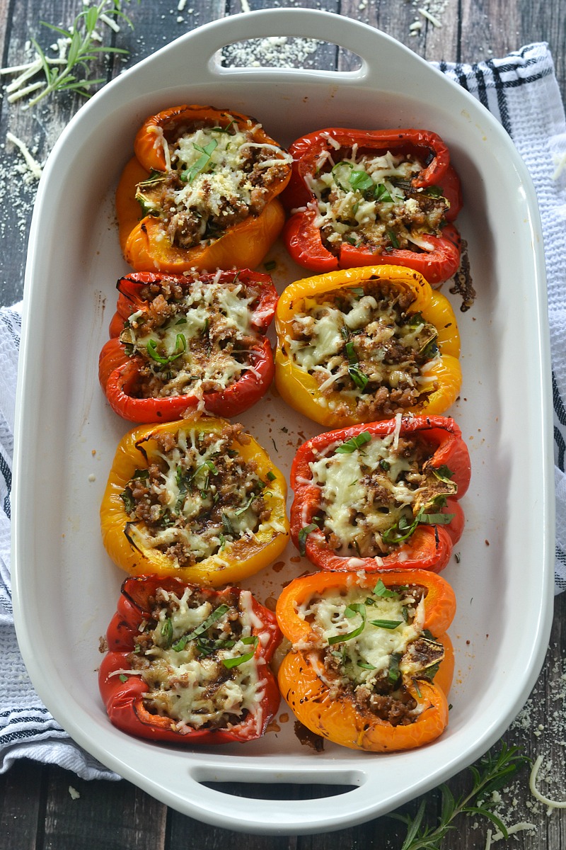 Roasted Stuffed Peppers with Italian Sausage and Balsamic Glaze