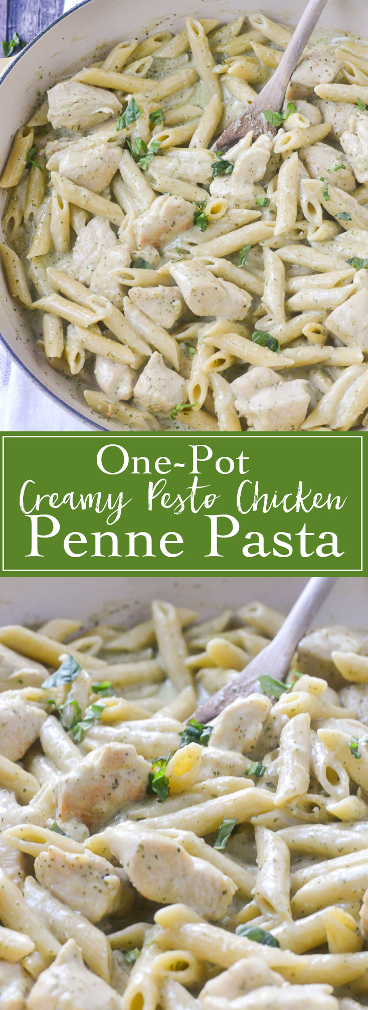 One-Pot Creamy Pesto Chicken Penne Pasta |www.motherthyme.com