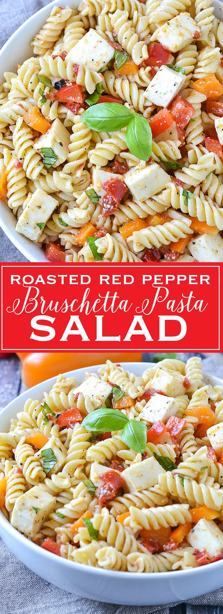 Roasted Red Pepper Bruschetta Pasta Salad | www.motherthyme.com