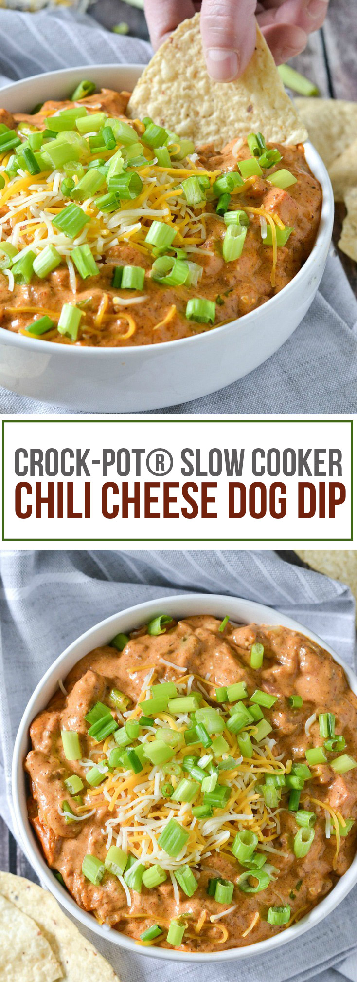 Crock-Pot® Slow Cooker Chili Cheese Dog Dip #crockpotrecipes #ad