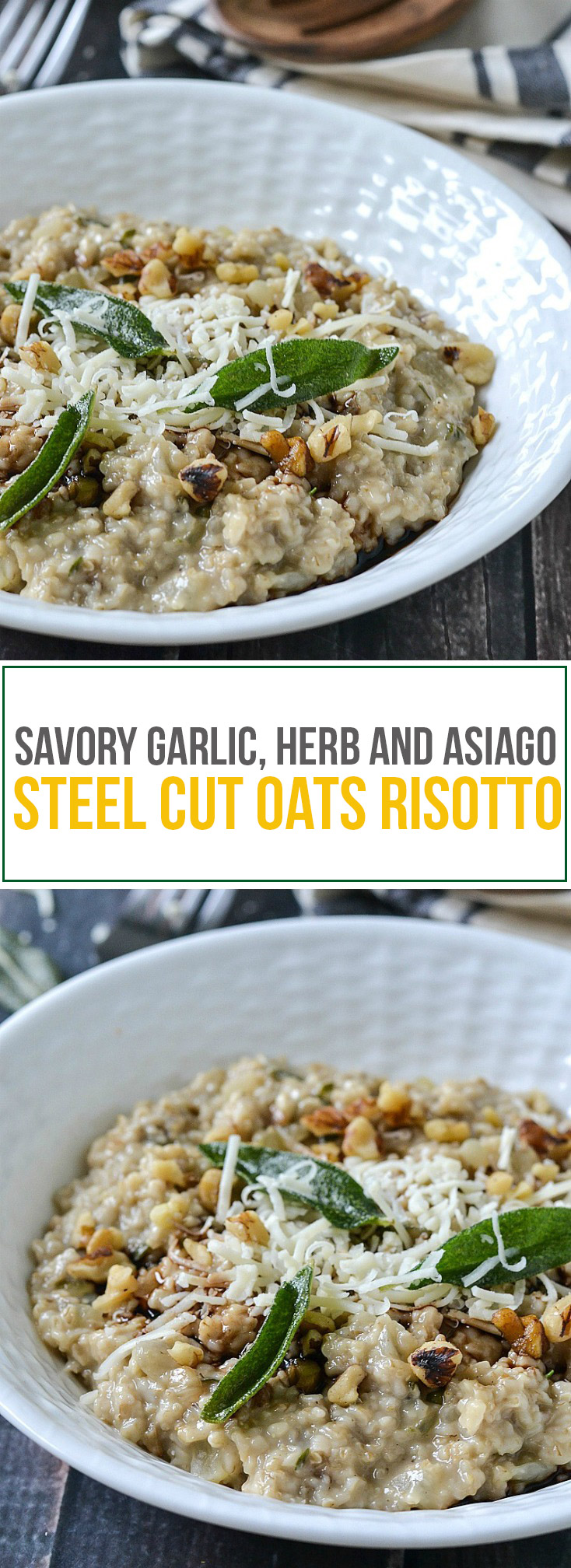 Savory Garlic, Herb and Asiago Steel Cut Oats Risotto | www.motherthyme.com 