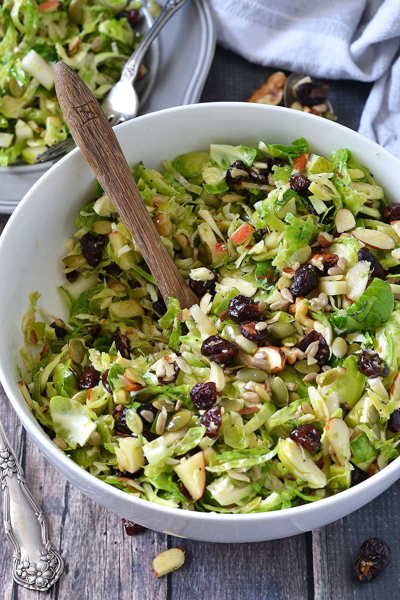 CRUNCHY BRUSSELS SPROUTS SALAD WITH FRUIT AND NUTS