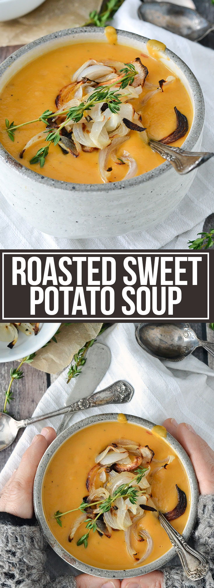 ROASTED SWEET POTATO SOUP WITH CARAMELIZED ONIONS