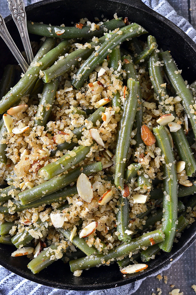 Green Beans with Toasted Garlic Butter Breadcrumbs and Almonds